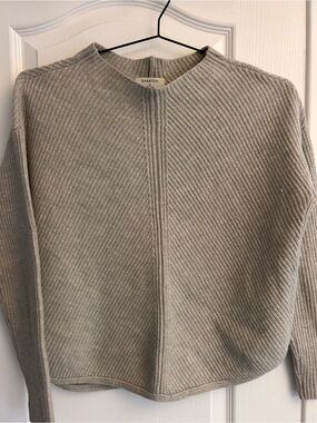 Babaton Gray Diagonal Ribbed Crewneck Sweater